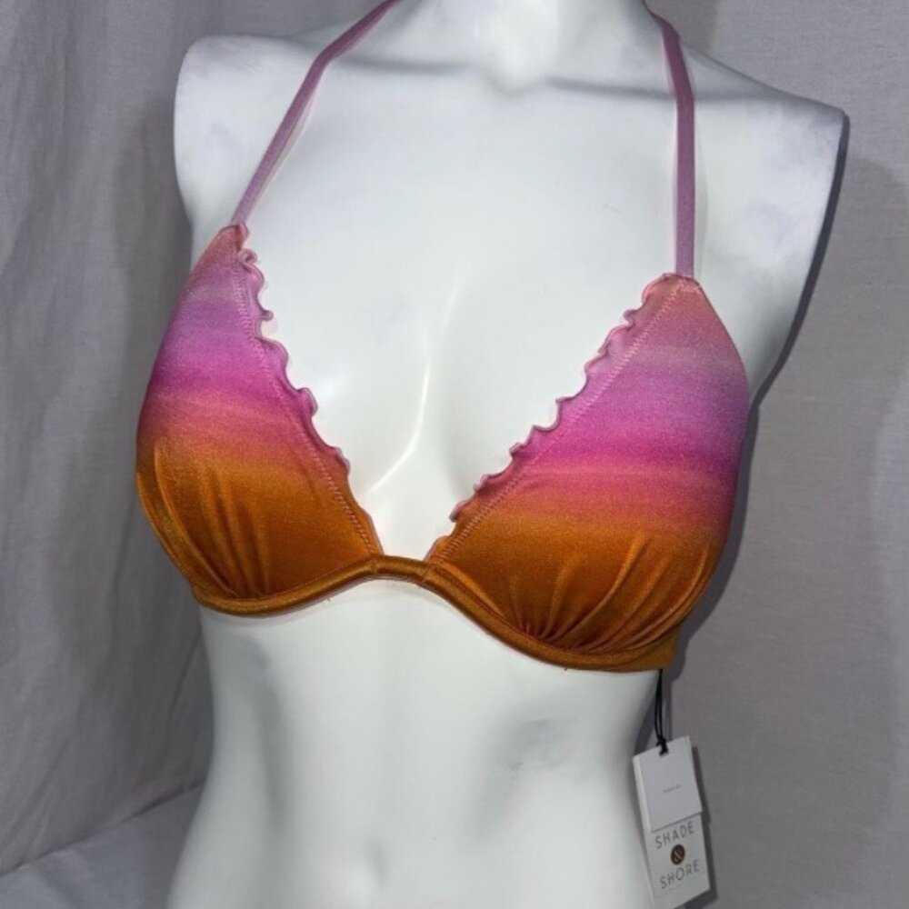 Womens Shade Shore Sunrise Pink And Orange Push-Up Bikini Top Size 34C